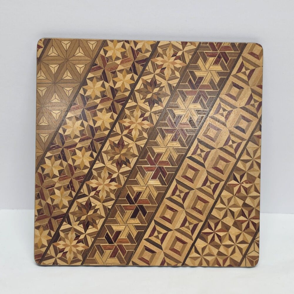 Japanese Yosegi Zaiku Square Marquetry Large Coaster Traditional Wooden Mosaic
